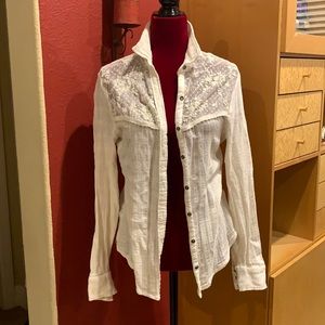 Free People Gauze Lace Button-Down Shirt